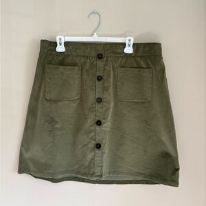 Olive Green Button-Front A-Line Skirt